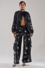 DAZZLING HOLIDAY SEQUIN WIDE LEG CARGO PANT