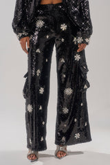 DAZZLING HOLIDAY SEQUIN WIDE LEG CARGO PANT