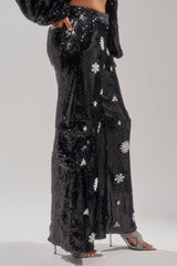 DAZZLING HOLIDAY SEQUIN WIDE LEG CARGO PANT