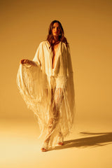ON TO SOMETHING GOOD FRINGE TIE FRONT BLOUSE