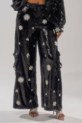 DAZZLING HOLIDAY SEQUIN WIDE LEG CARGO PANT