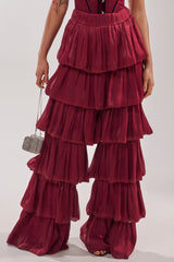 STAR OF THE NIGHT FLOUNCY PANT IN BURGUNDY