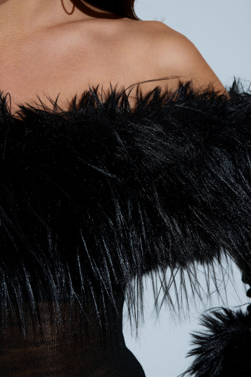 STAR OF THE SHOW FUR MINI DRESS
