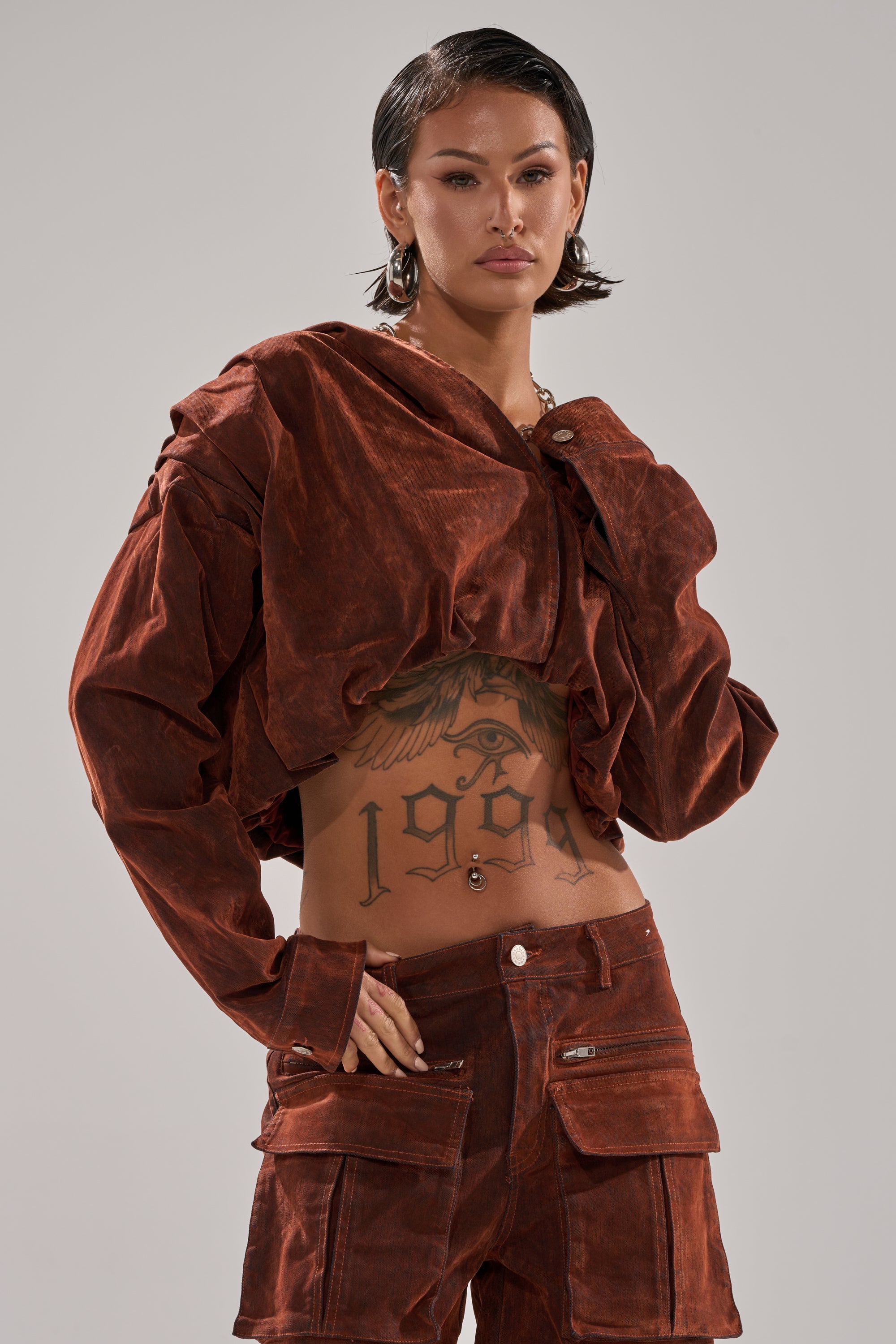 THINK ABOUT YOU ALL THE TIME VELVET DENIM LONG SLEEVE TOP