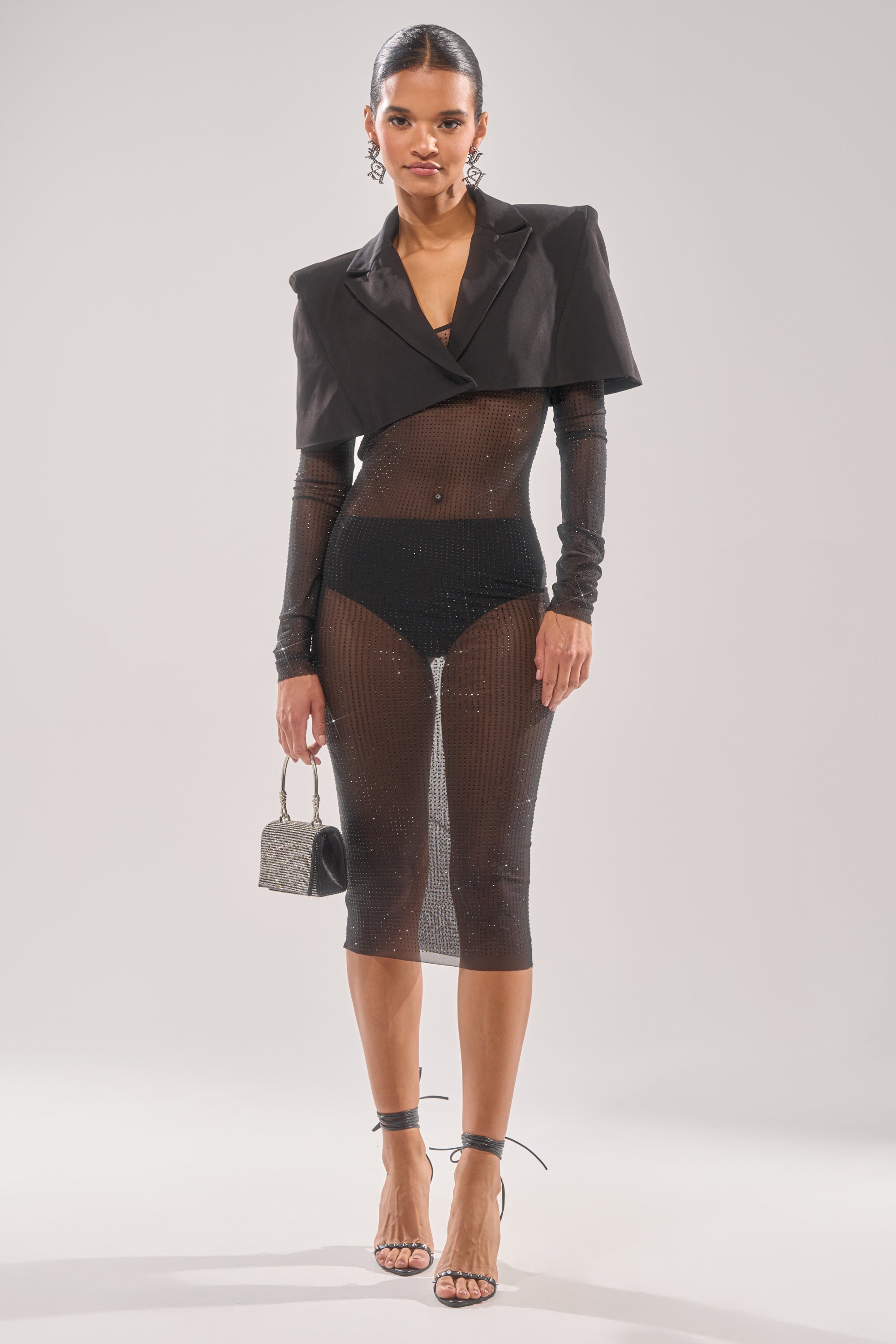 SHE MEANS BUSINESS RHINESTONE MIDI DRESS