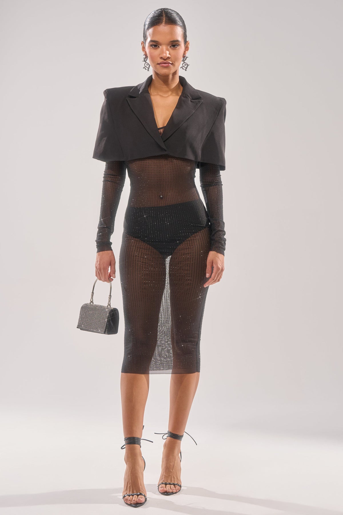 SHE MEANS BUSINESS RHINESTONE MIDI DRESS