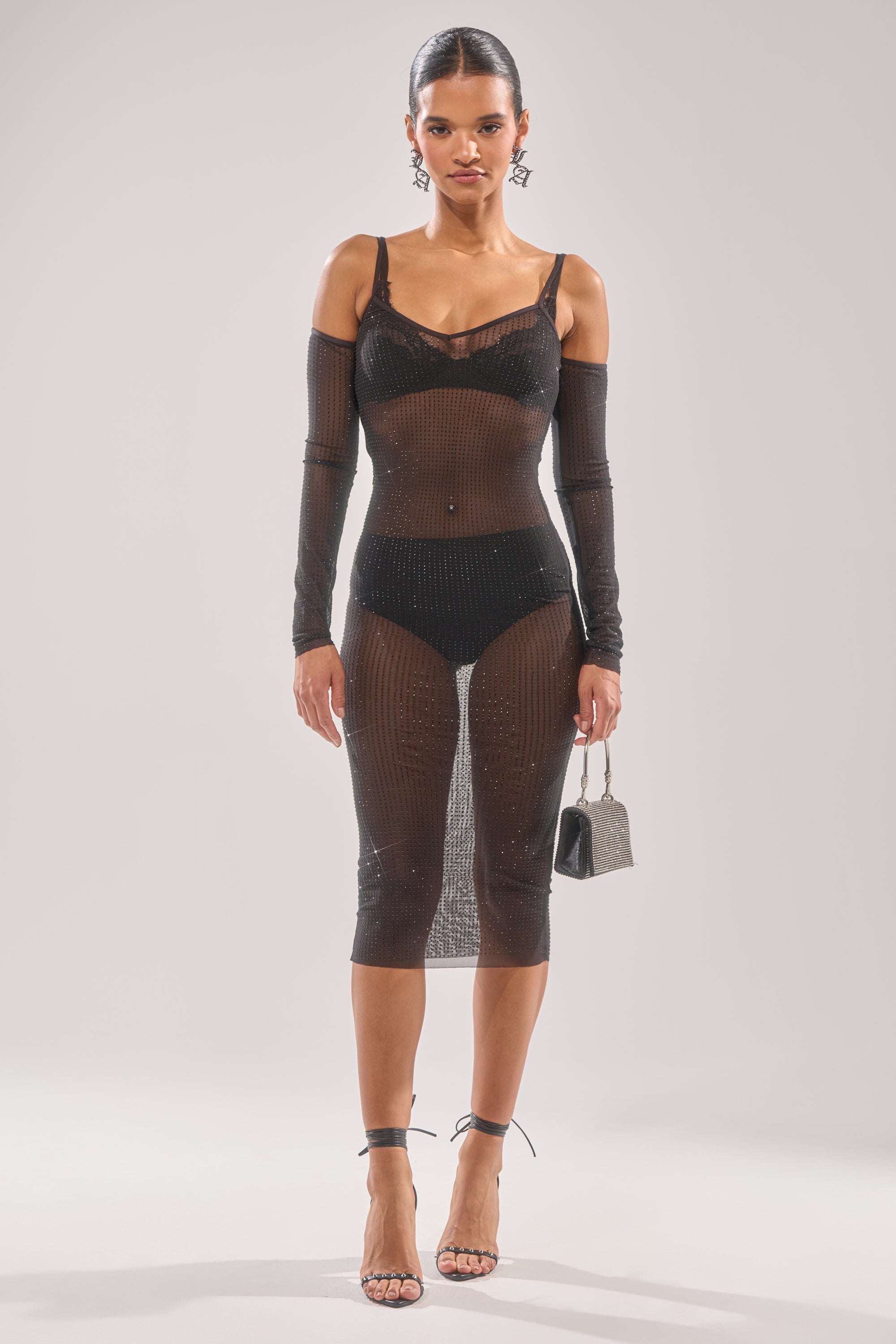 SHE MEANS BUSINESS RHINESTONE MIDI DRESS